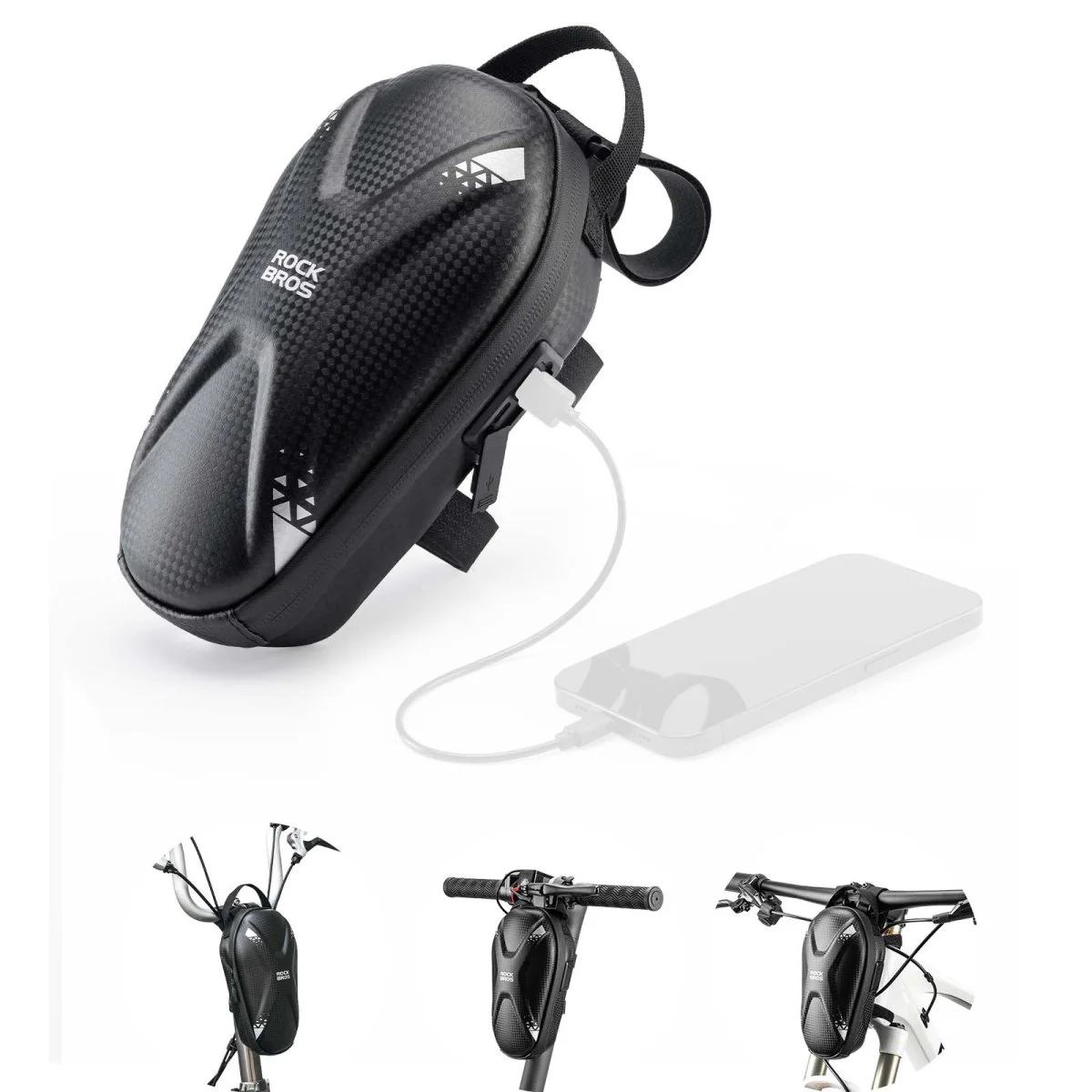Sacoche de guidon pour trottinette électrique, sacoche avant étanche avec ports USB, ROCKBROS - Accessoires Outdoor pour pratique Plus de Liberté de Mouvement