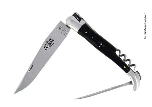 Couteau pliant avec tire-bouchon et poinçon en corne foncée, mitres inox finition brillante - Édition Limitée – L’Art de la Table Française en Promotion ! - {'count': 1, 'name': 'Noire'}
