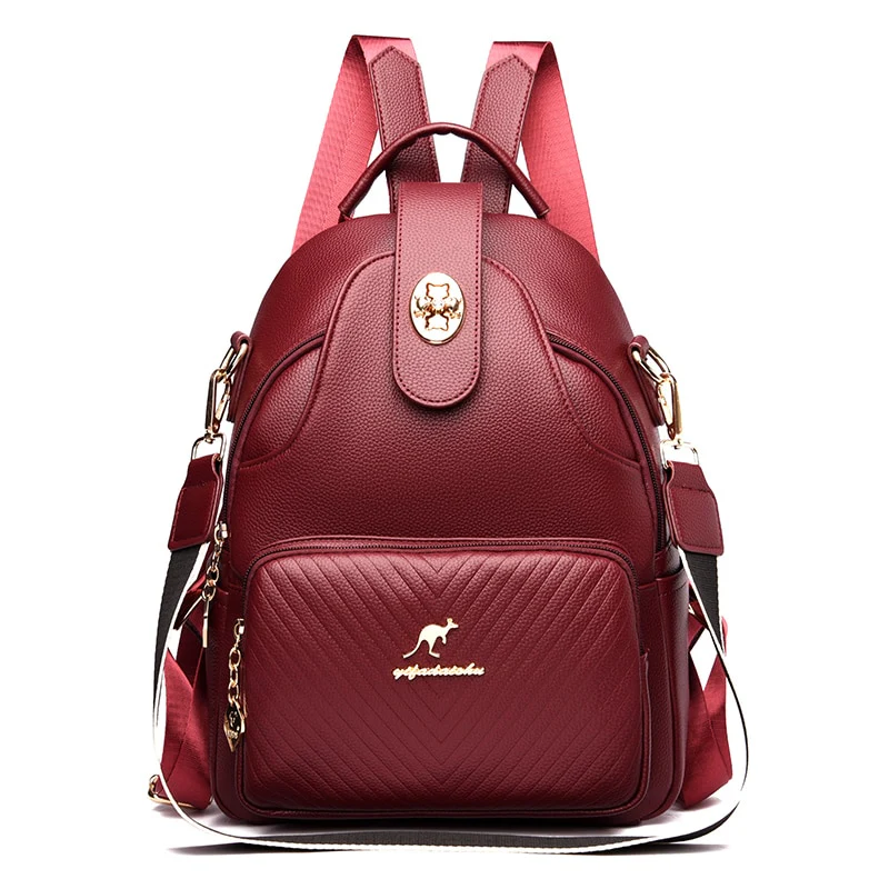 Sac à dos en similicuir rouge femme multiples poches CM - Outdoor Sports Shop – Bons Plans Randonnée & Trekking