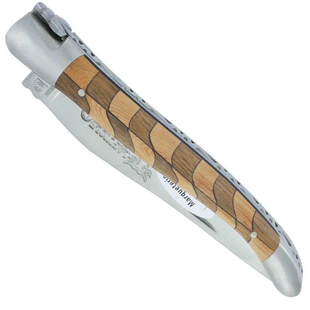 Couteau Laguiole en Aubrac 1 Pièce 12 cm Manche Damier Noyer et Genevrier 2 Mitres Inox Brossé - Édition Limitée – L’Art de la Table Française en Promotion ! Manches en Genévrier