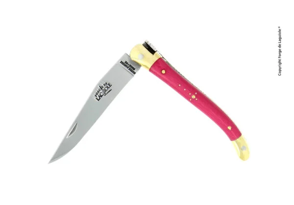 Couteau pliant 9 cm tissu compressé rose, mitres laiton - Édition Limitée – L’Art de la Table Française Madras en Promotion !