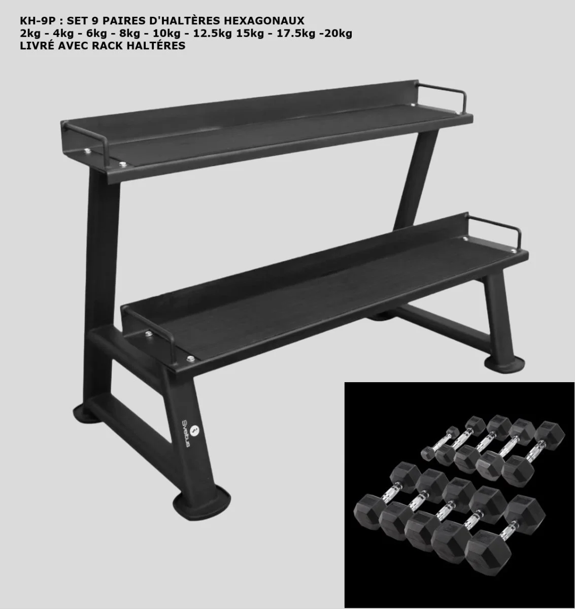 Set 9 paires d’haltères hexagonaux de 2 à 20kg livré avec râtelier de rangement - Matériel sport pas cher – Meilleur rapport qualité-prix - {'count': 1, 'name': 'Roulettes'}