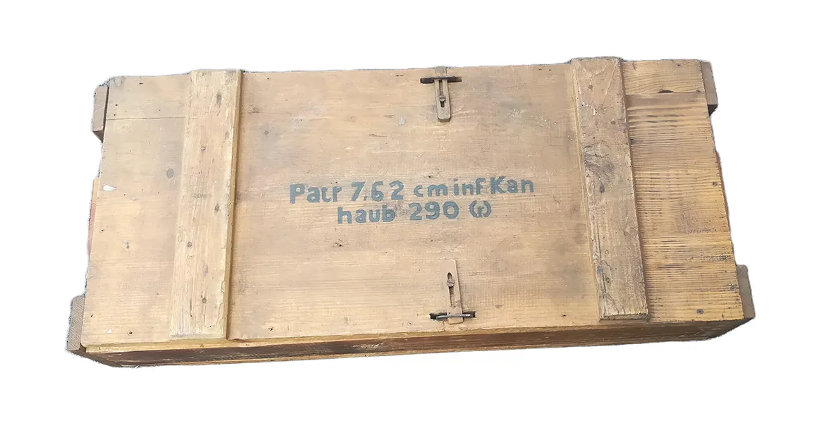 CAISSE 3 DOUILLES 7.62 CM RUSSE ALLEMANDE WW2 - Éclairage de qualité avec frais de port offerts Caisse à munition type US calibre 7.62 petit modèle pour le stockage