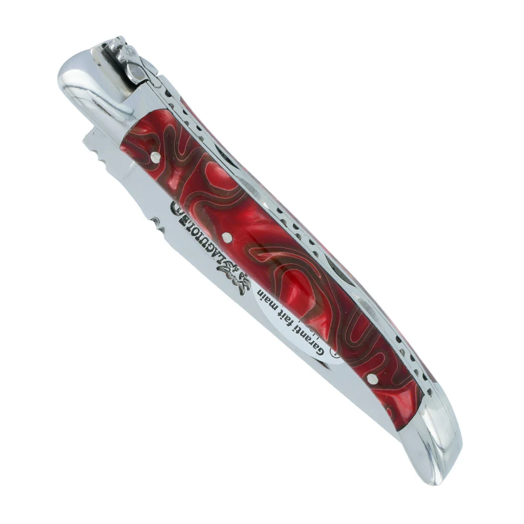 Couteau Laguiole Provençal en Aubrac 1 pièce Guimauve Rouge Manche Acrylique 2 Mitres Inox brillant 10cm - Édition Limitée – L’Art de la Table Française en Promotion !