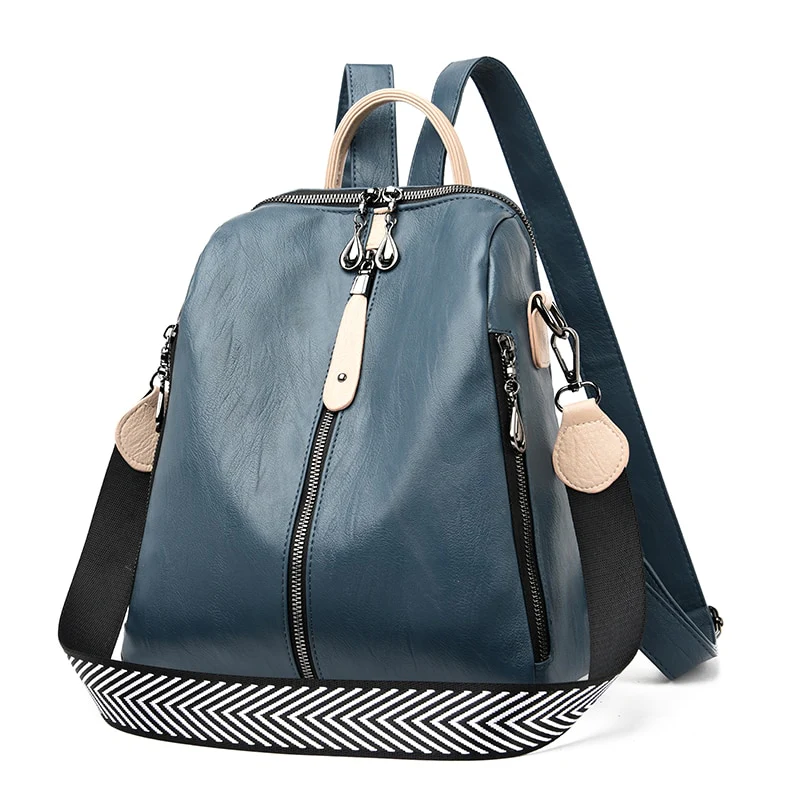 Sac à dos de ville en simili cuir bleu pour femme - Outdoor Sports Shop – Bons Plans Randonnée & Trekking - backpack sac dos ville simili cuir femme plan amp