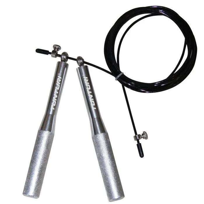 Tunturi Corde à Sauter Acier Réglable – Poignées Aluminium - Matériel sport pas cher – Meilleur rapport qualité-prix Poignée à patte en acier
