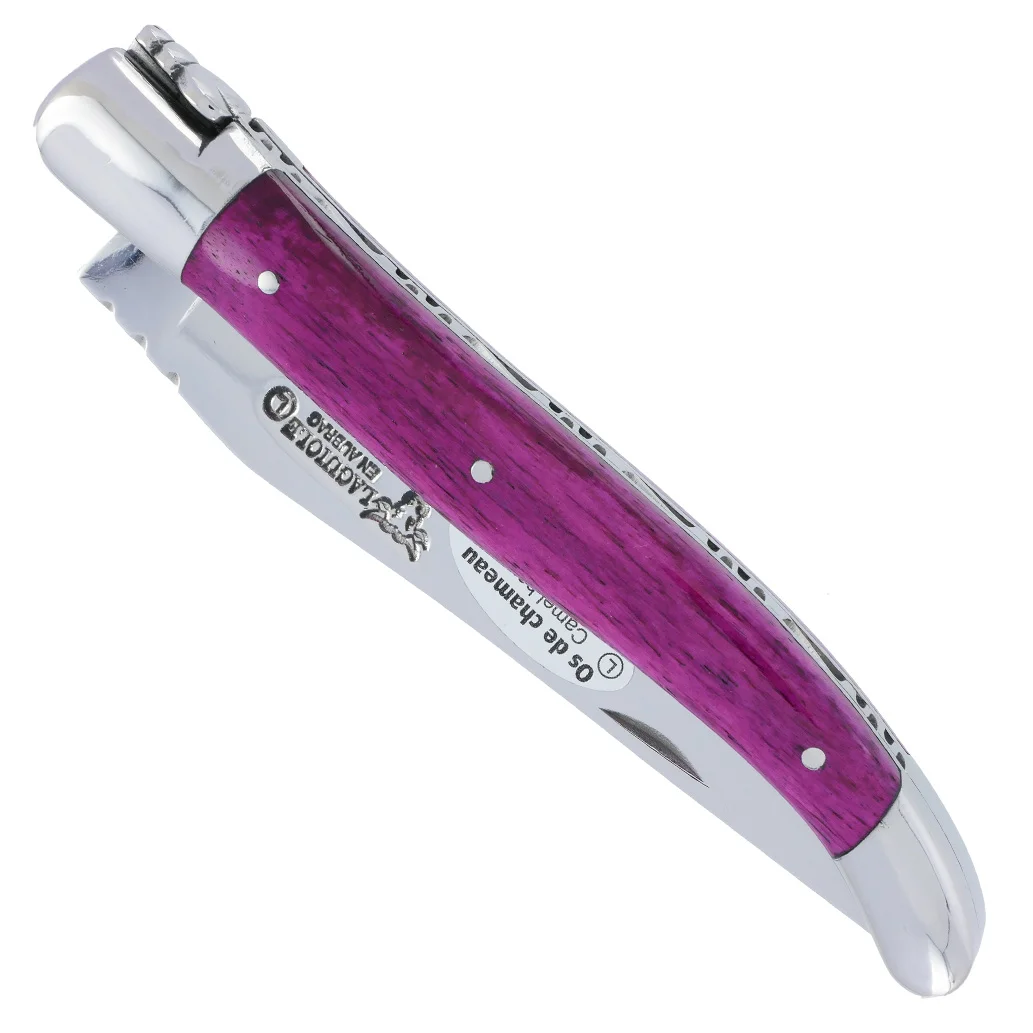 Couteau Laguiole en Aubrac Couteau 1 piece 12cm manche Os de Chameau Teinté Rose 2 mitres inox brillant - Édition Limitée – L’Art de la Table Française en Promotion !