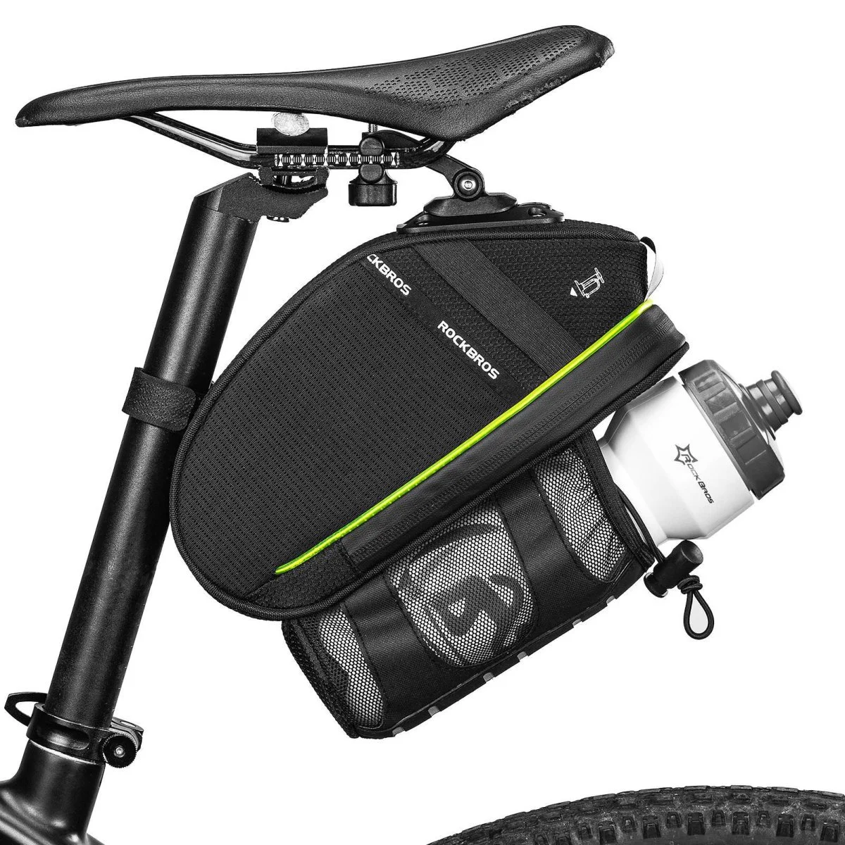 Sacoche de selle de vélo résistante aux rayures avec porte-bouteille 1,5 L ROCKBROS - Accessoires Outdoor pour Plus de Liberté de Mouvement Sacoche de Selle Vélo LINK FIX | Compacte & Étanche (1L)