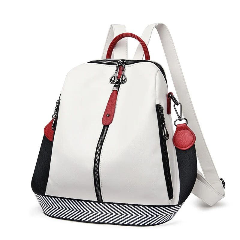 Sac à dos en cuir simili rouge et blanc de ville - Outdoor Sports Shop – Bons Plans Randonnée & Trekking Sac à dos cuir femme – Rangement et Élégance – Le Voyage Prestige