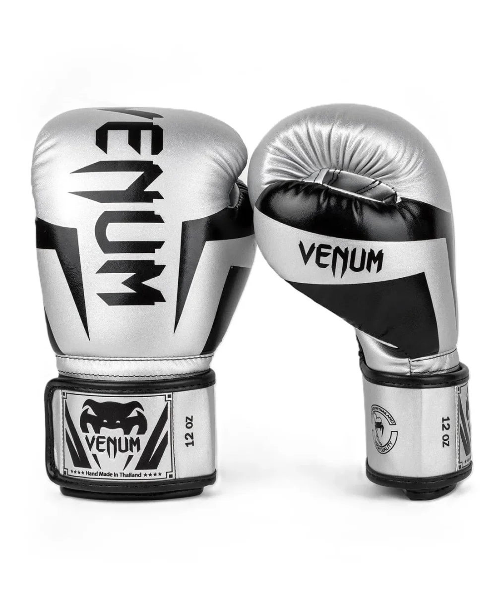 Gants de boxe Venum Elite Argent/Noir - Matériel sport pas cher – Meilleur Miami rapport qualité-prix